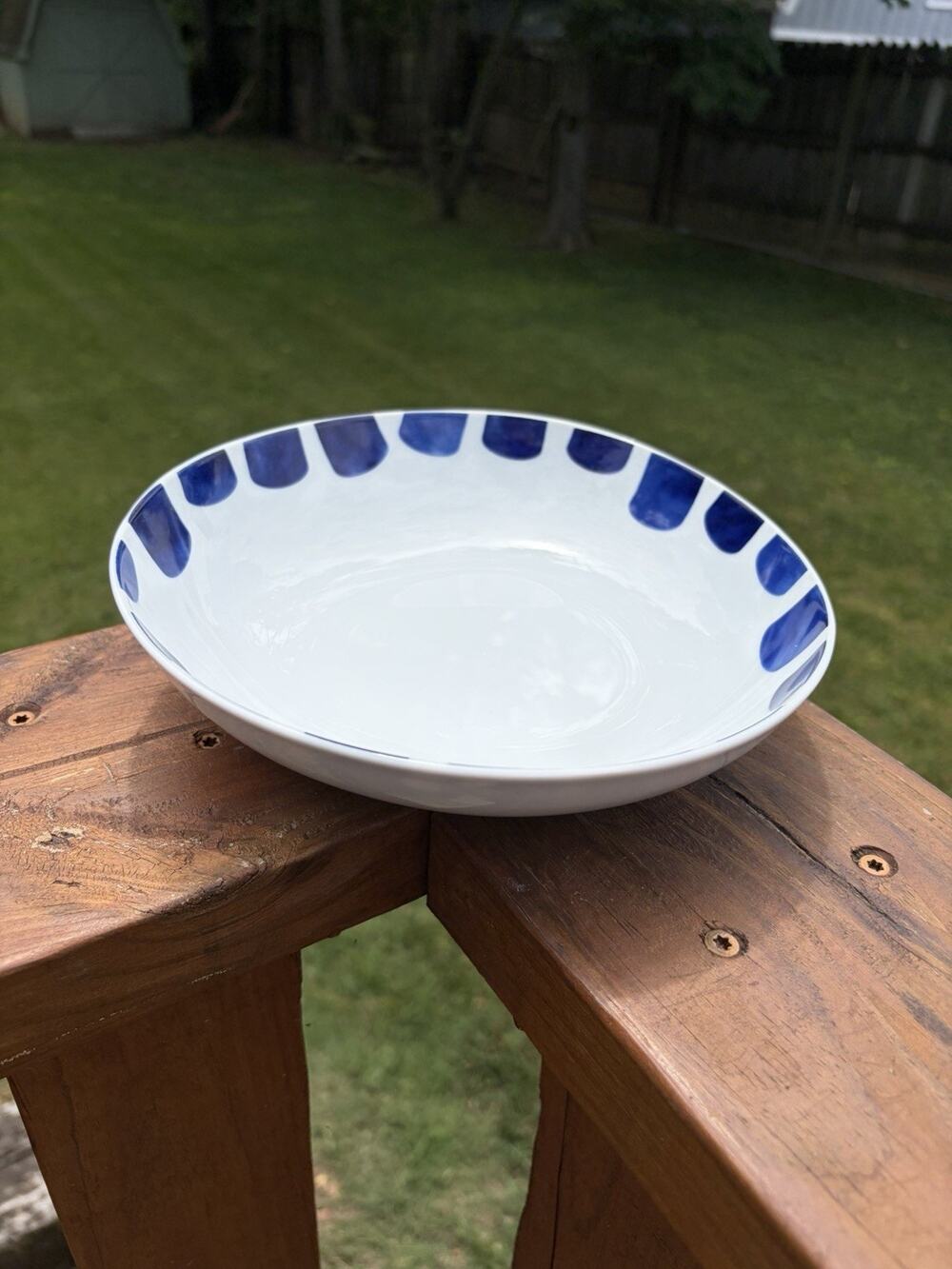 Paola Navone Blue White Como Thumbprint Pasta Bowl 8.25” Crate & Barrel